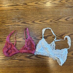 Lace Bralette Set - Pink and White